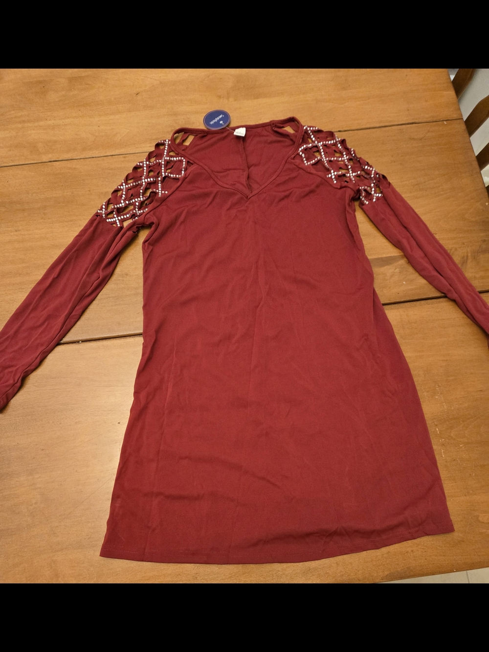 Women’s Long Sleeve Embellished Shoulder Dress - Burgundy
